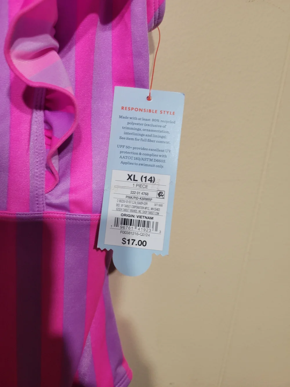 Cat & Jack Teenegers' Hot Pink & Light Pink Striped Ruffle Swimsuit